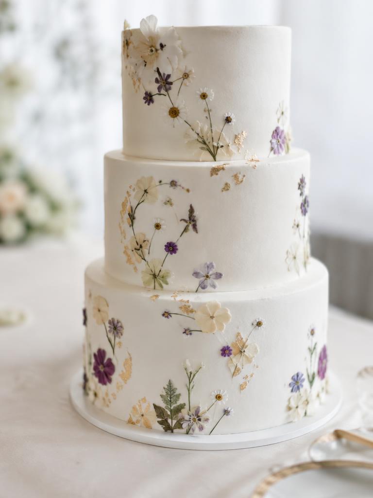 Tort alb decorat cu flori